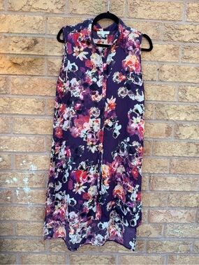4/$25 • Spense Sleeveless Floral Button-Front Hi-Lo Tunic Blouse